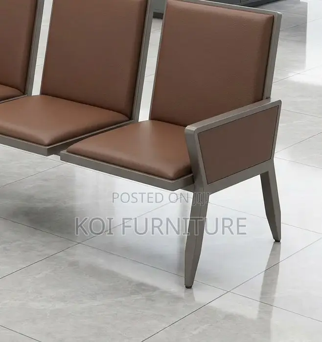 Office Sofa; Leather Cushioned Three Seaters Brown Office Bench