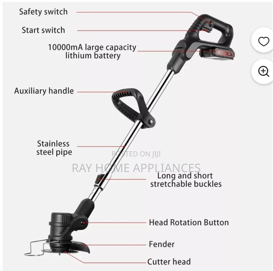 Cordless Electric Lawn Mower With Foldable Adjustable Trimmer