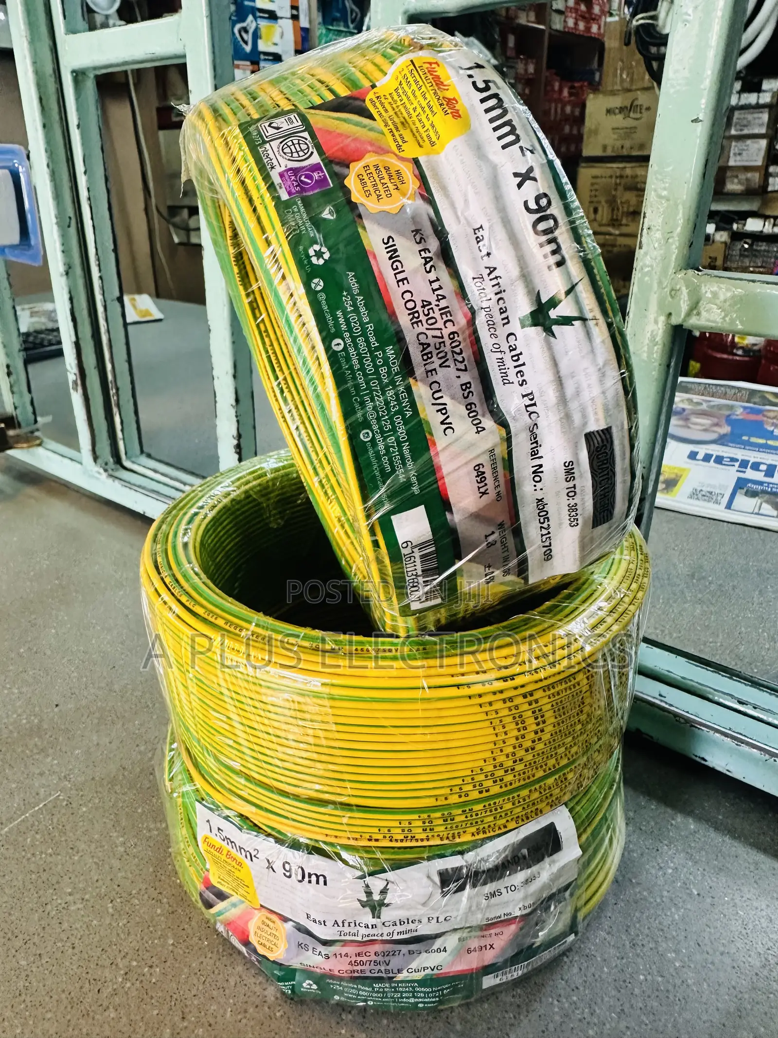 East Africa Cable 1.5mm Single Green Yellow 90m Commercial Wire