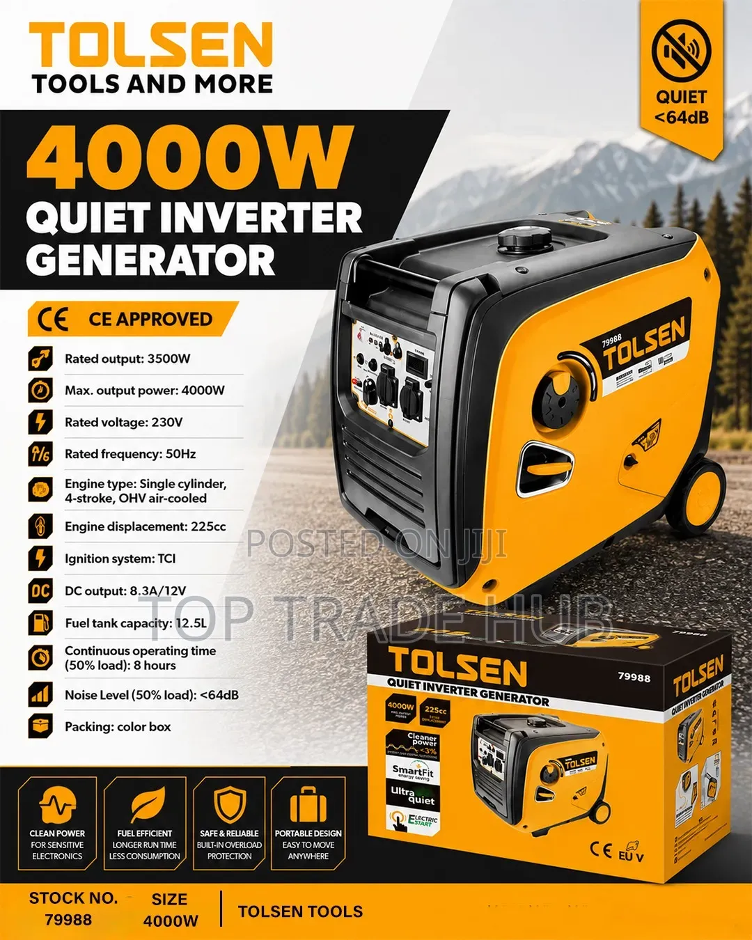 Tolsen Ultra Quiet/Silent Petrol Inverter Generator – 4000W (4kW)