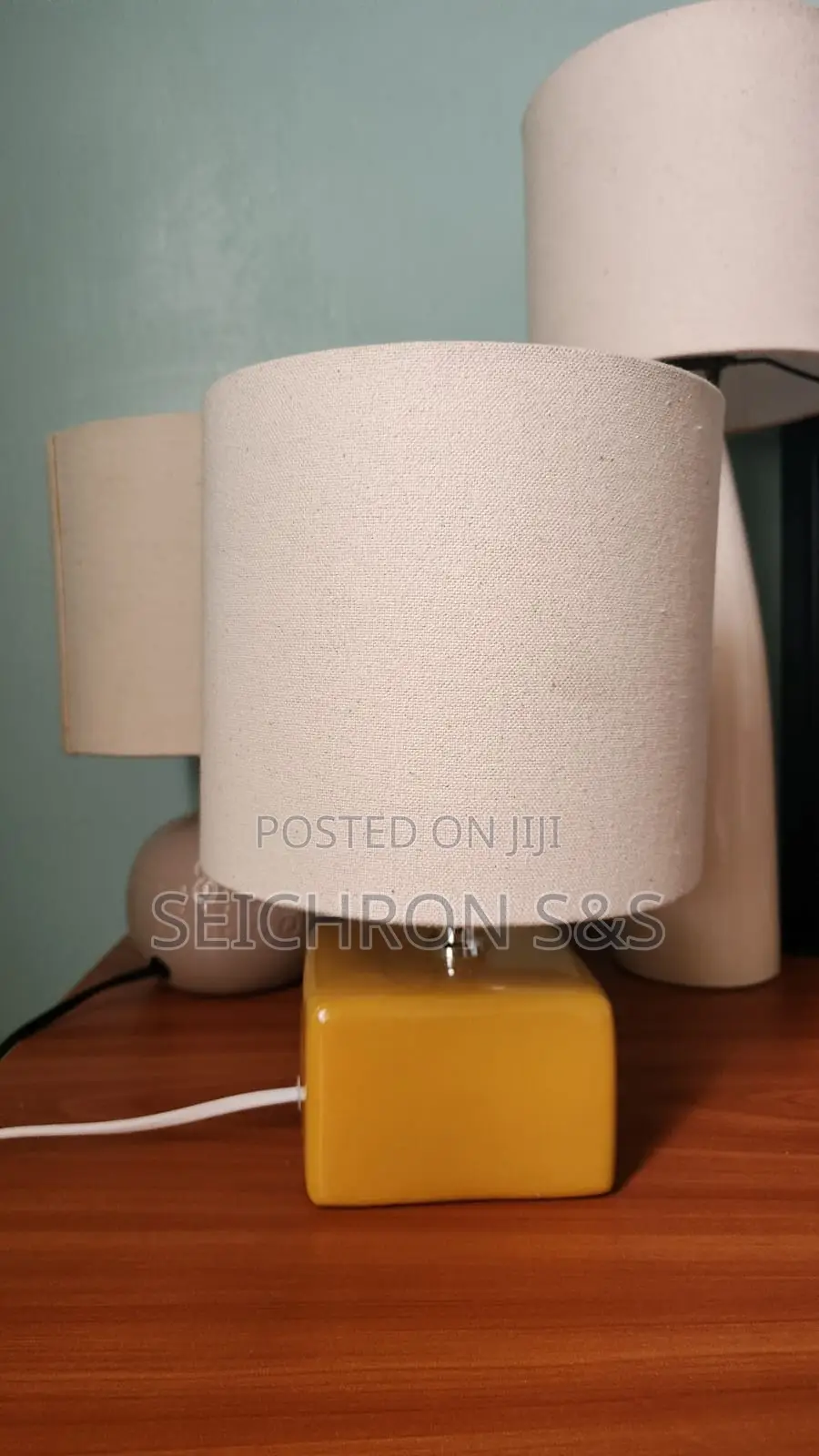 Ceramic Cube Table Lamp — Restored New Canvas Shade