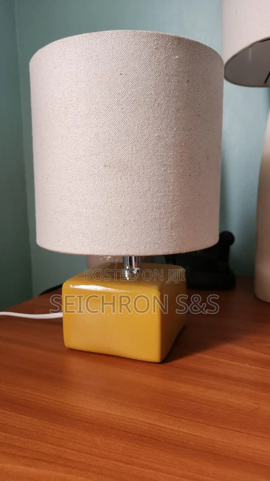 Ceramic Cube Table Lamp — Restored New Canvas Shade