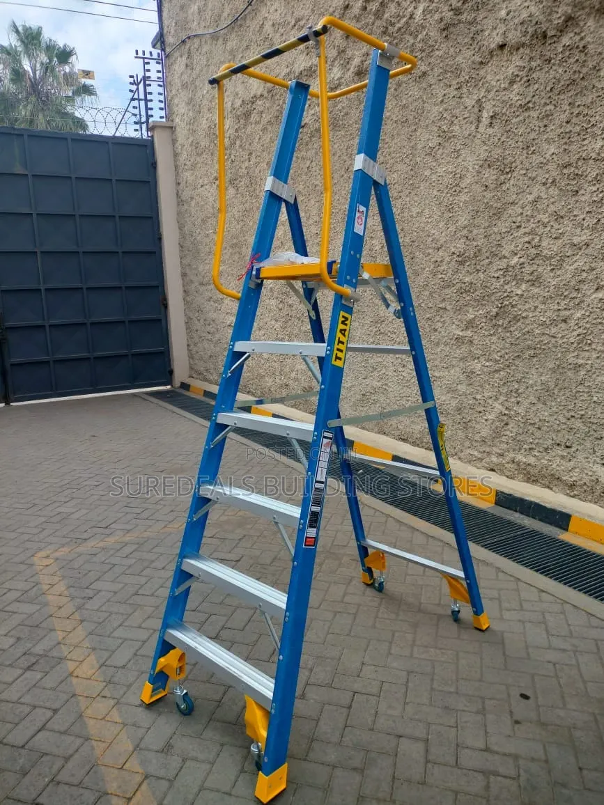 Fiberglass Platform Ladder With Safety Cage