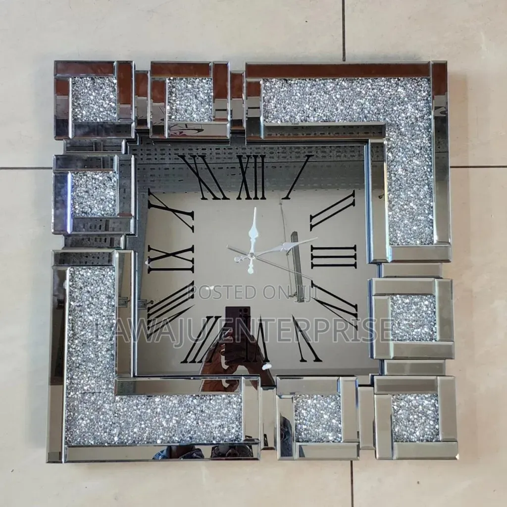 Silver Classy Crystal Mirrored Wall Clock