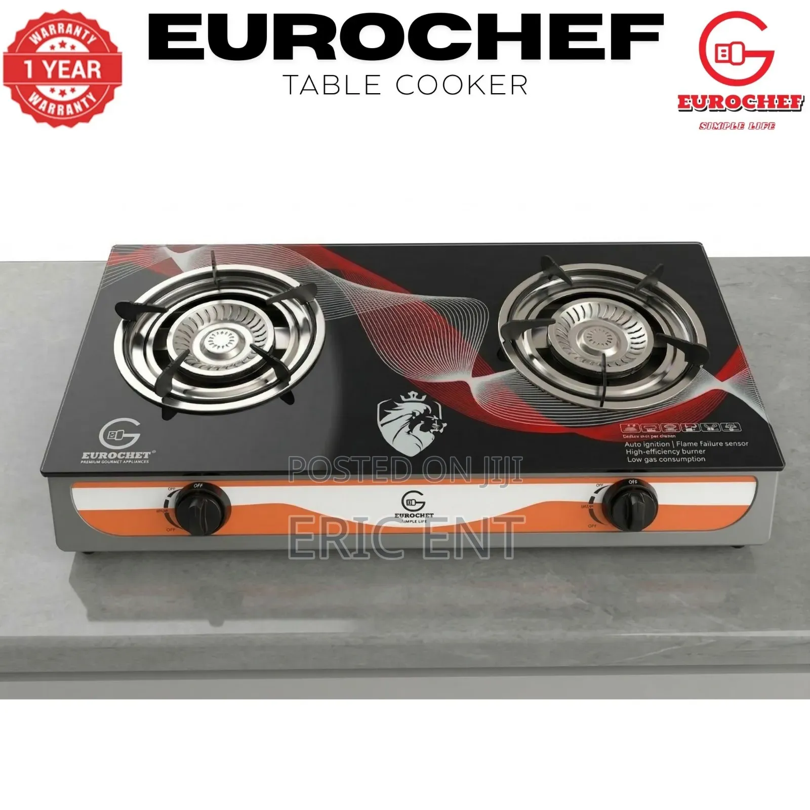 Eurochef ST-B002L 2 Burner Glass Top Gas Stove