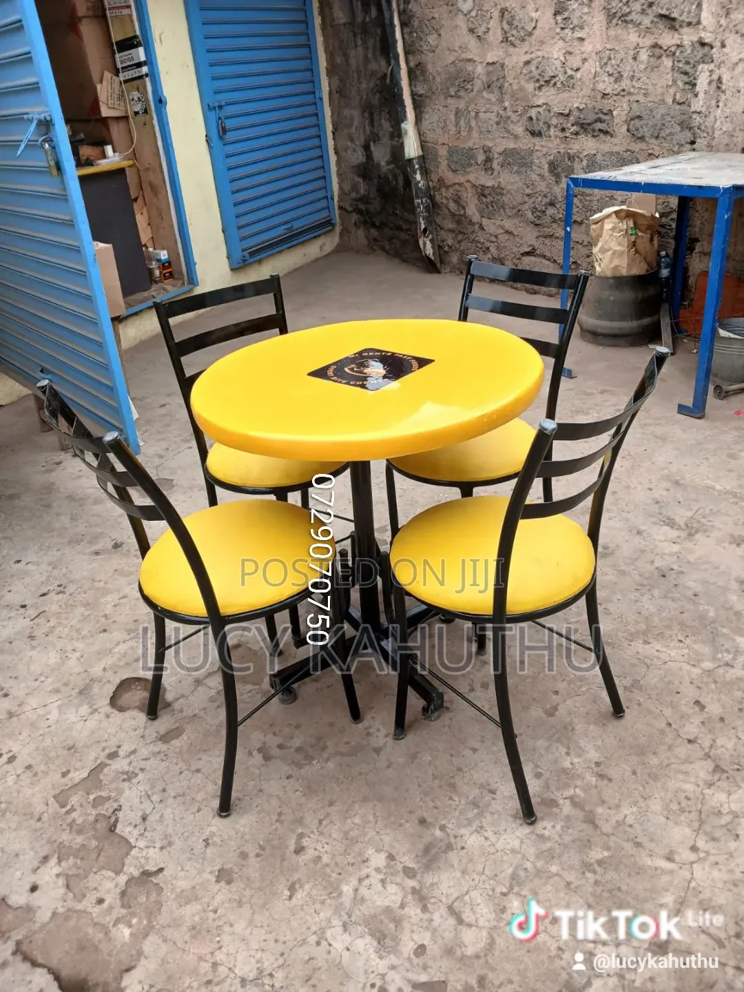 Yellow Set of 4 Chairs and Round Table