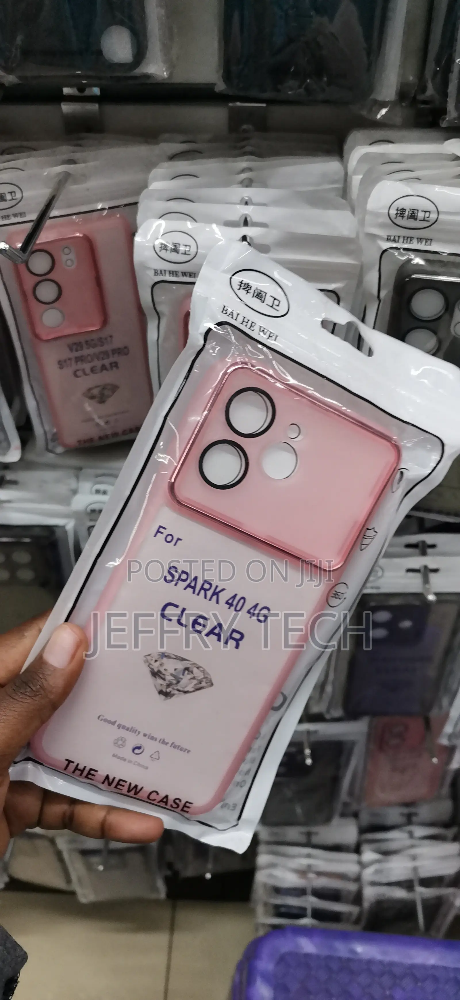 Tecno Spark 40 4G Clear Acrylic Back Panel Metallic Pink Bumper ,CASE
