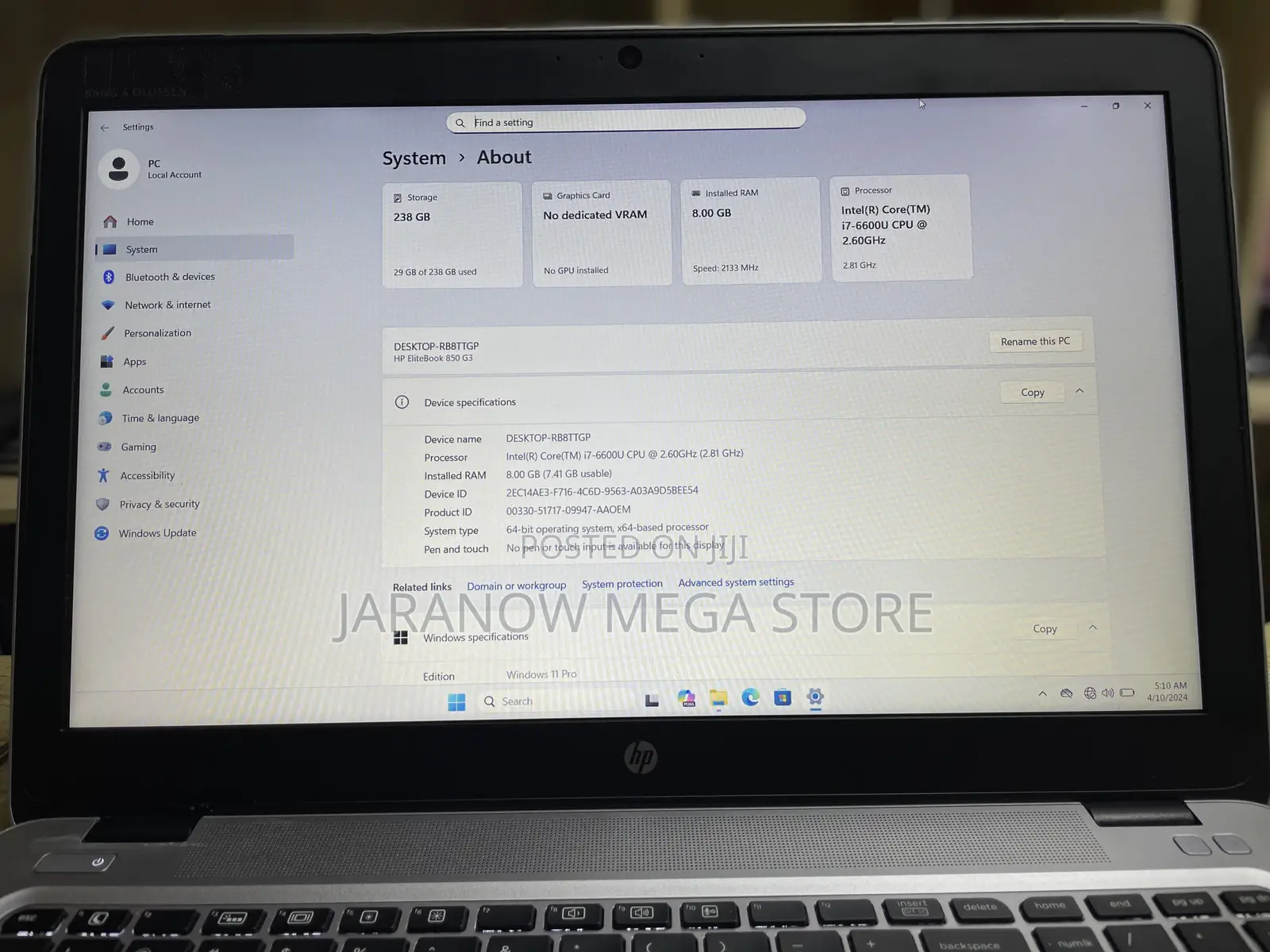 Laptop HP EliteBook 850 G3 8GB Intel Core i7 SSD 256GB