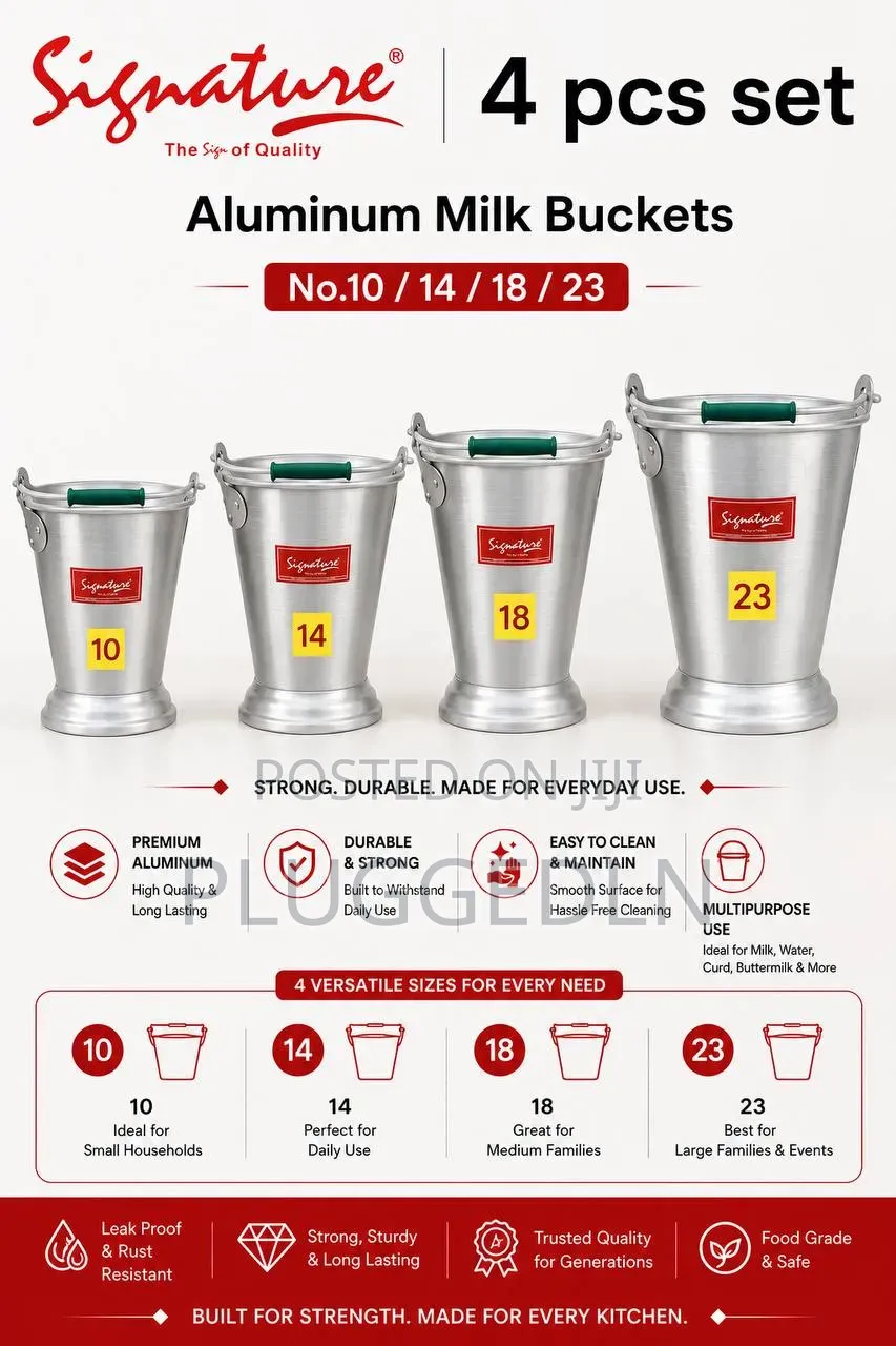 4-Piece Aluminium Milk Bucket Set