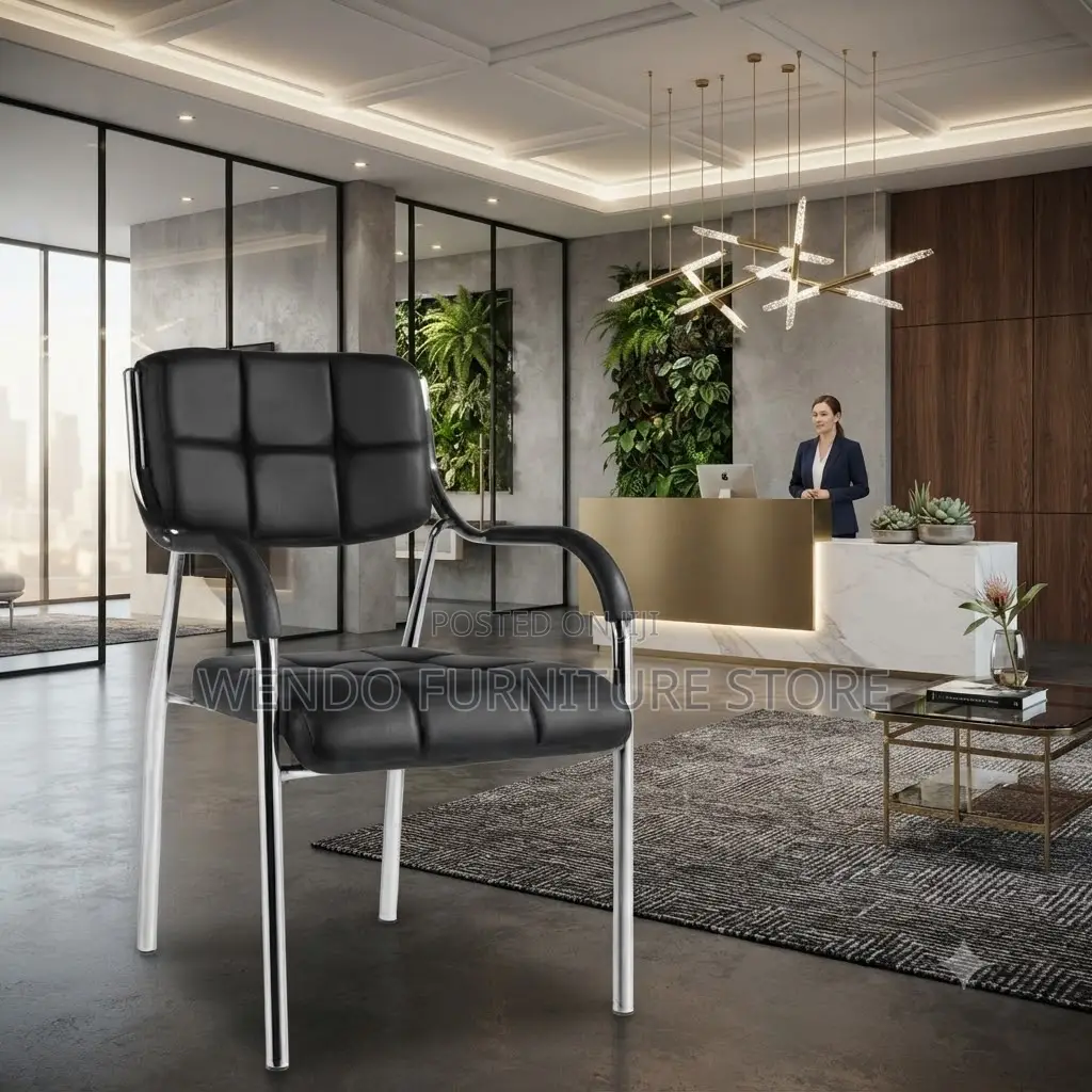 Office Chairs; Black Leather Visitors Receptionist Front Office Chairs