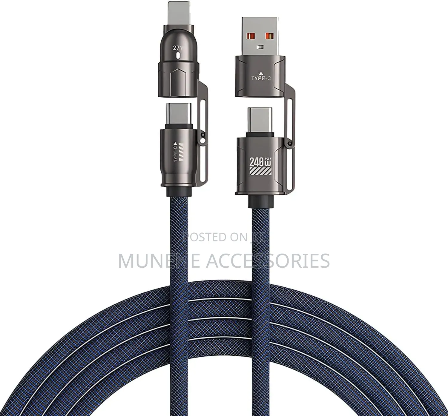 4in1 Multi Charger Cable LED Display 240W USB Fast Charging Cable 1.8M