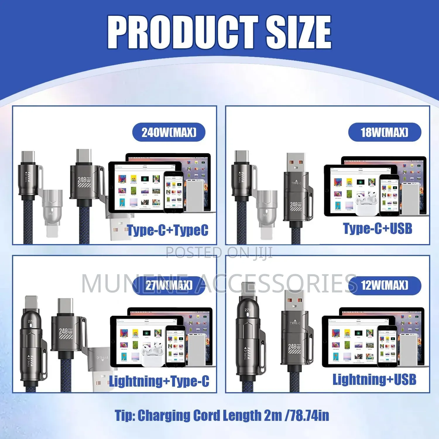 4in1 Multi Charger Cable LED Display 240W USB Fast Charging Cable 1.8M