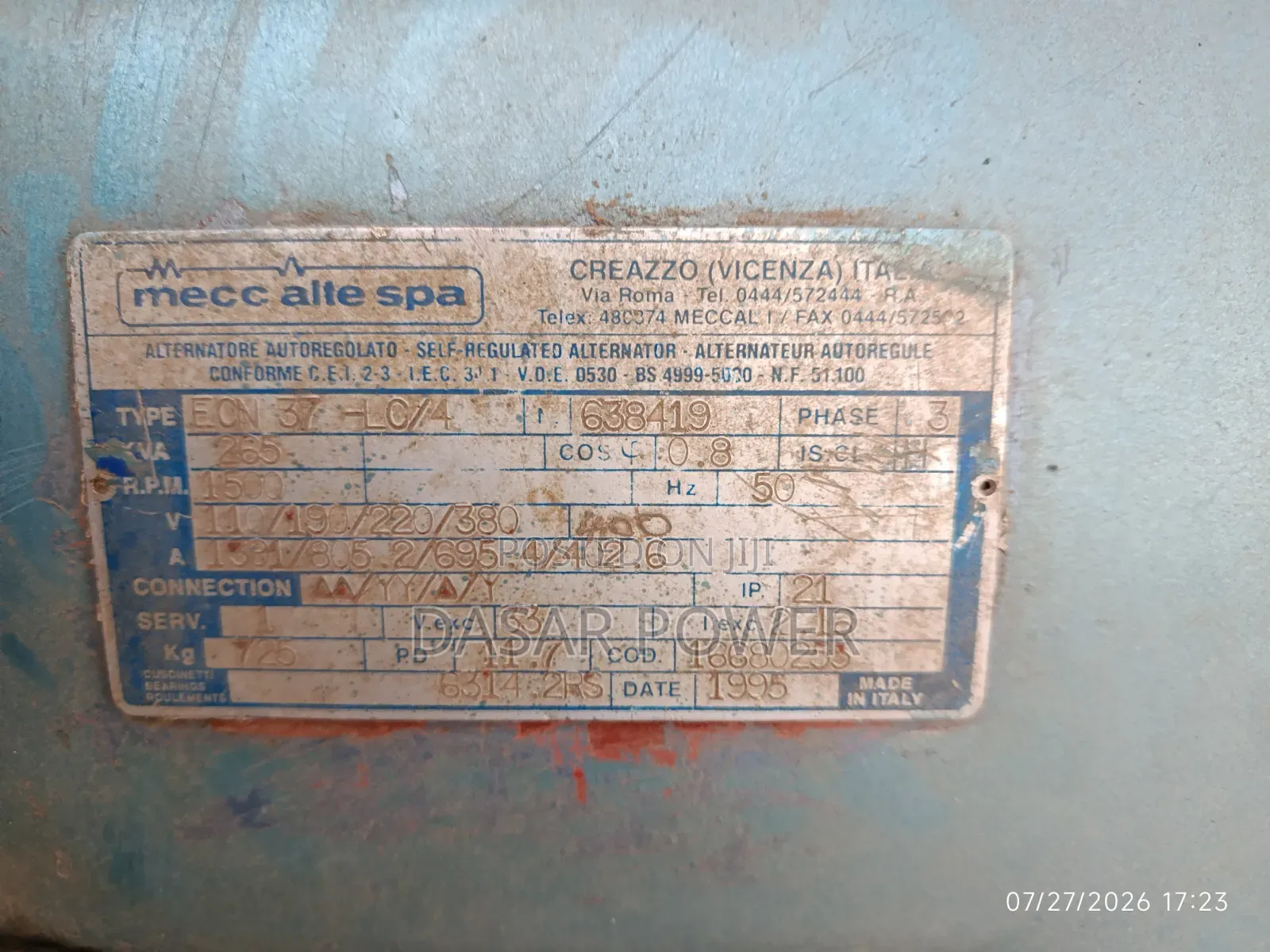 250/265kva Perkins Generator, 2000series