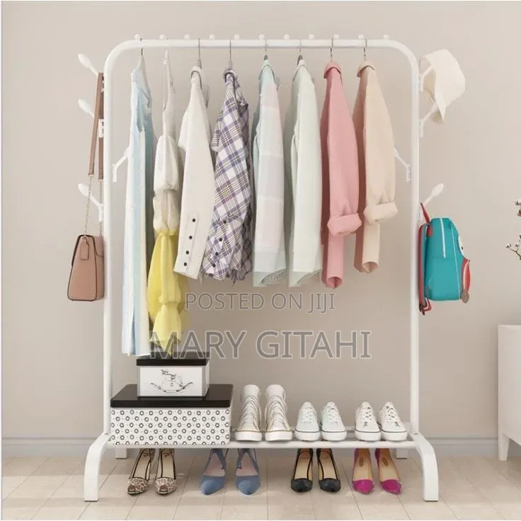 Single Pole Standing Iron Cloth Drying Rack With an Under Shoe Rack*