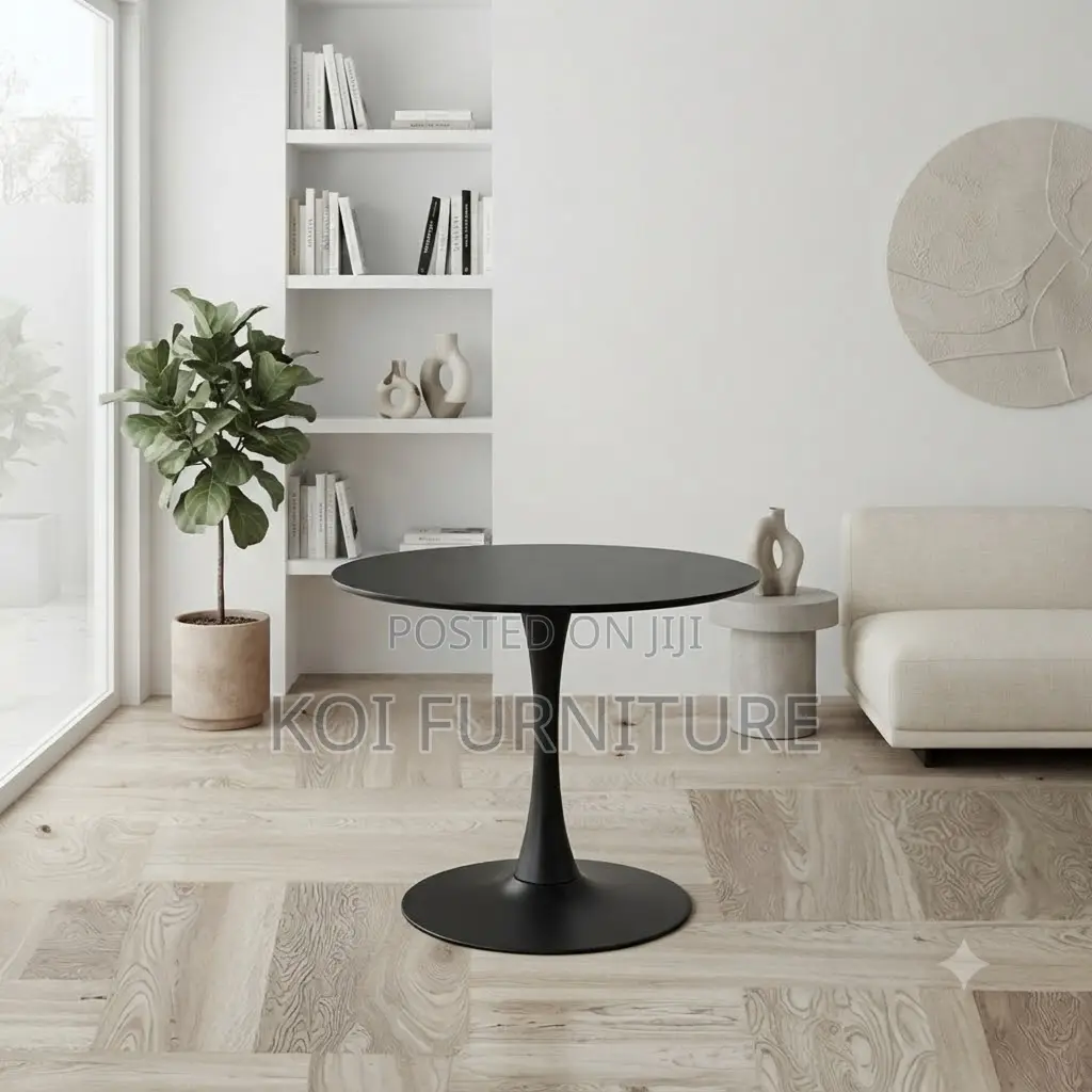Coffee Table; Black Living Room Round Marble Style Coffee Table