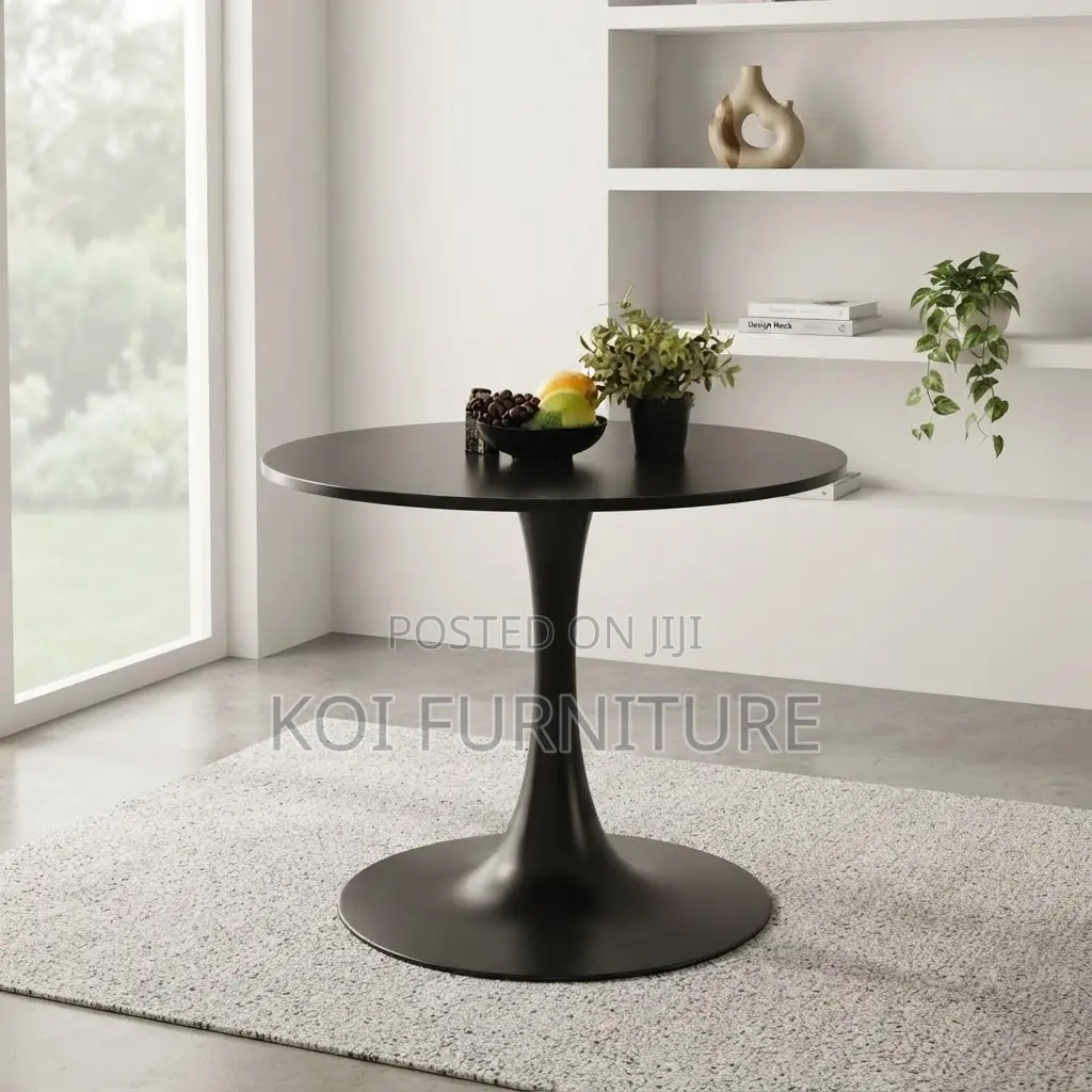 Coffee Table; Black Living Room Round Marble Style Coffee Table