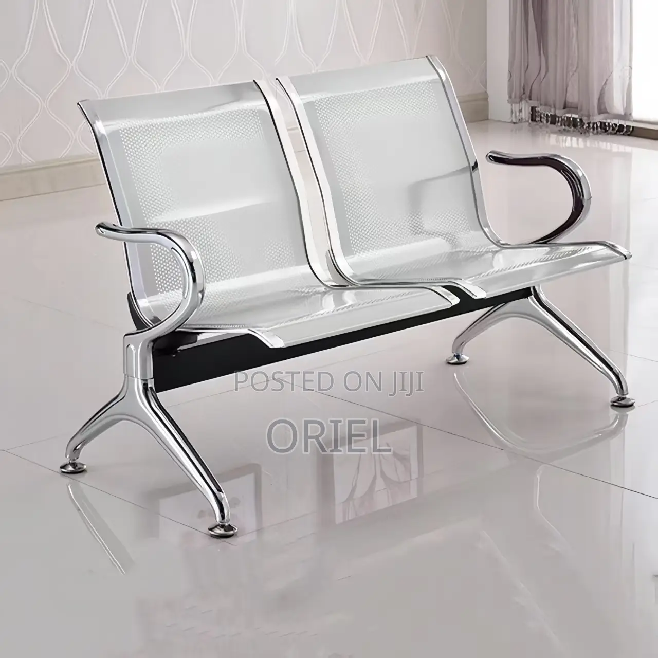 Office Bench : 2-Seater Steel Office Waiting Reception Bench.