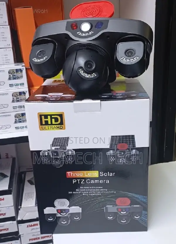 4G Solar Triple Camera With Siren, PTZ Rotation Night Vision