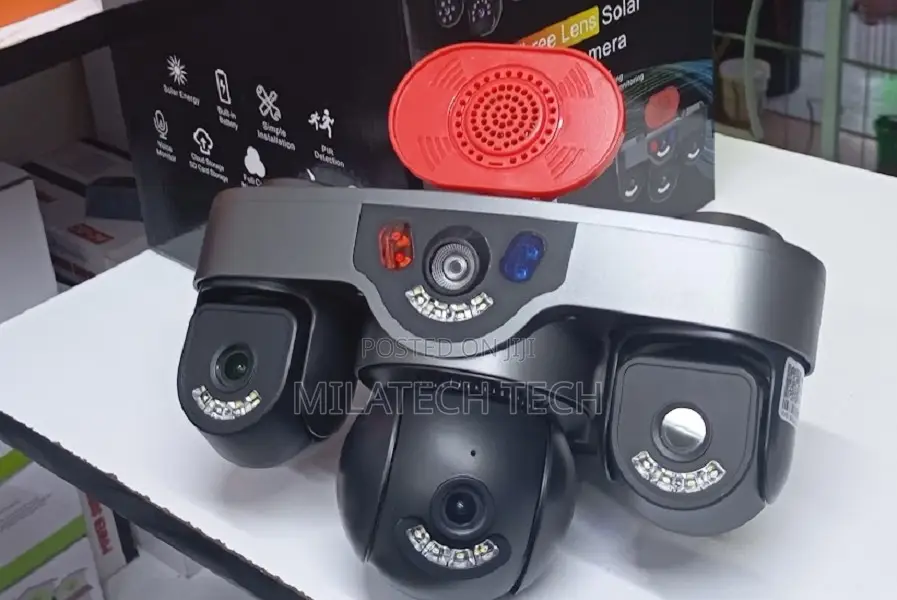 Smart Solar Triple Lens PTZ Camera With Siren Alarm 4G SIM