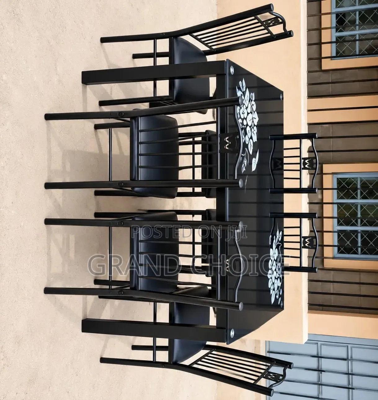 Modern 6-Seater Black Glass Dining Table Set