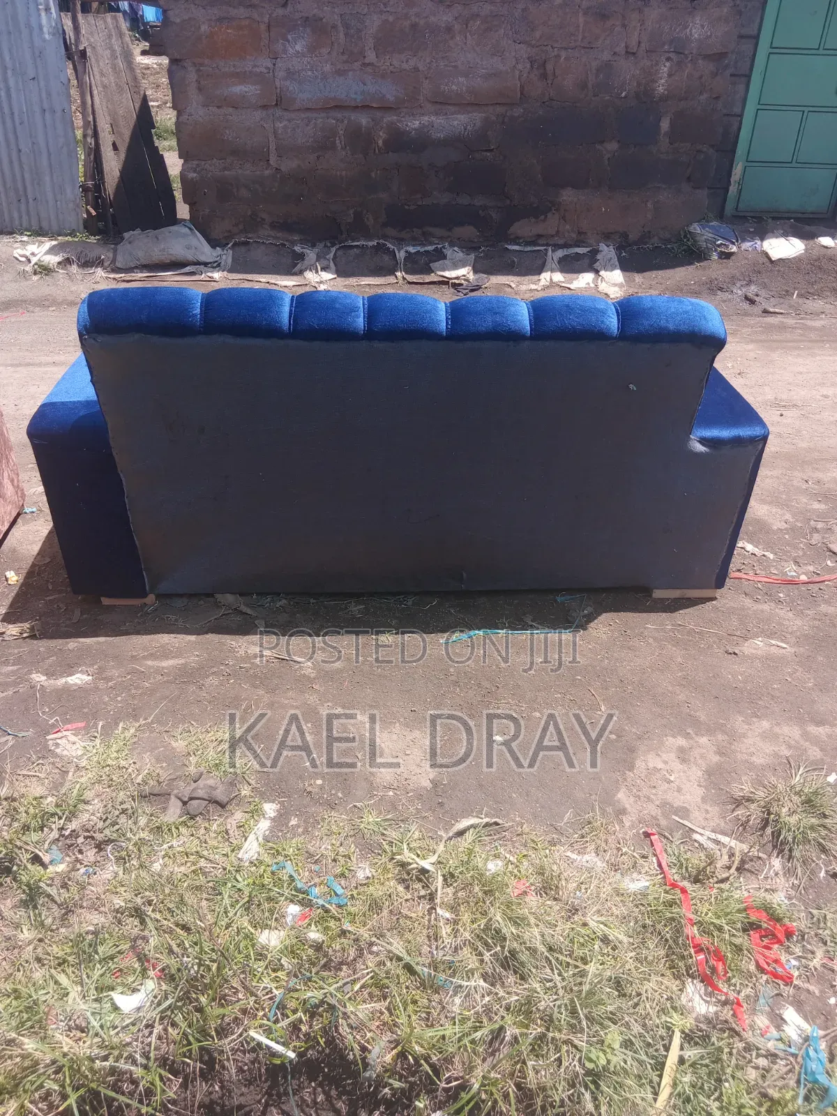 Royal Blue Tufted Sofa Set With Built-in Cup Holders