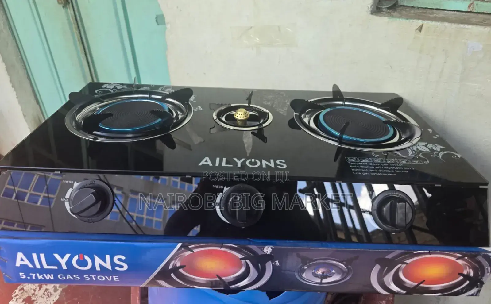 AILYONS 3 Burner Glass Top Gas Cooker Infrared Double Burner AB3
