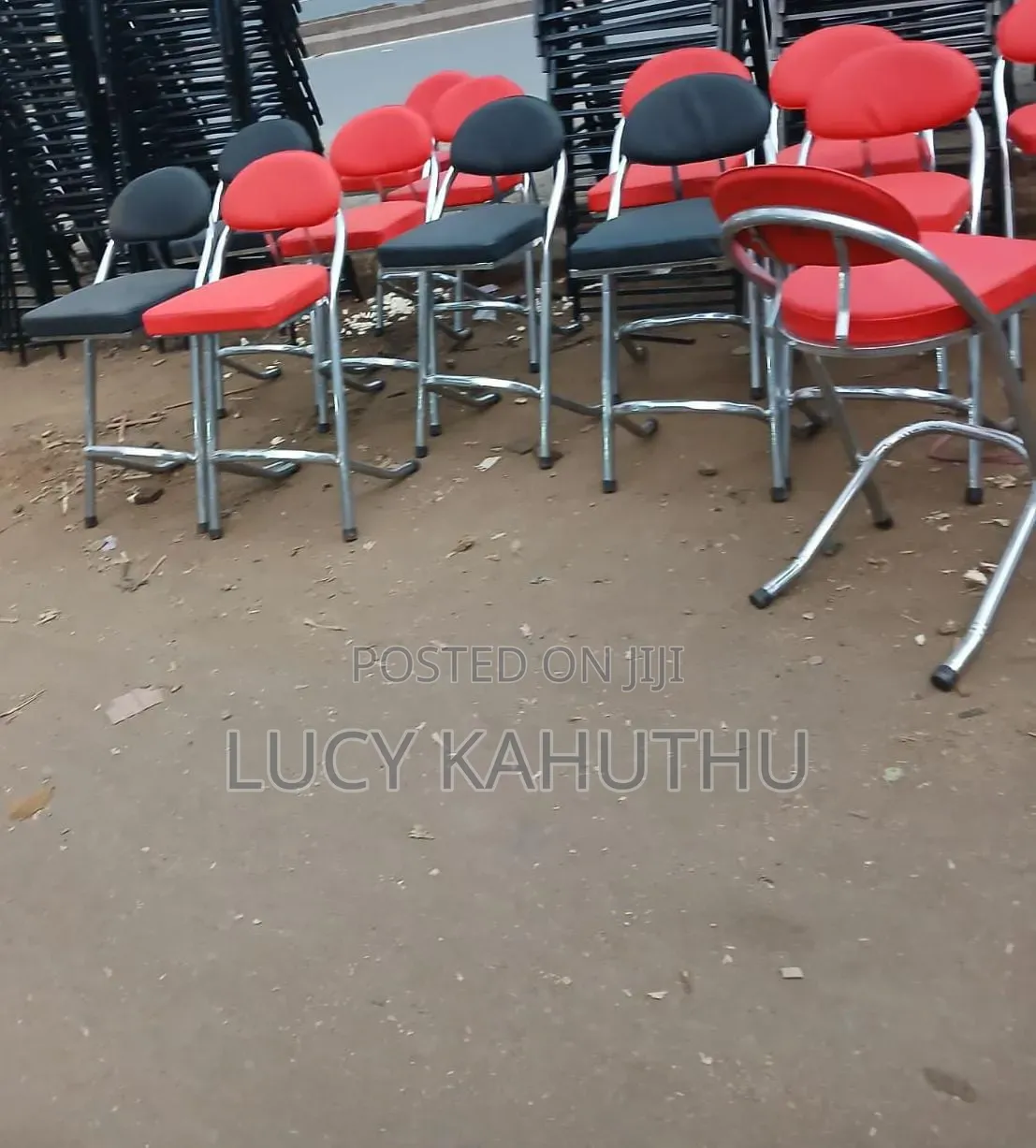 Stainless Steel Powder Coating Finish Chairs Red and Black