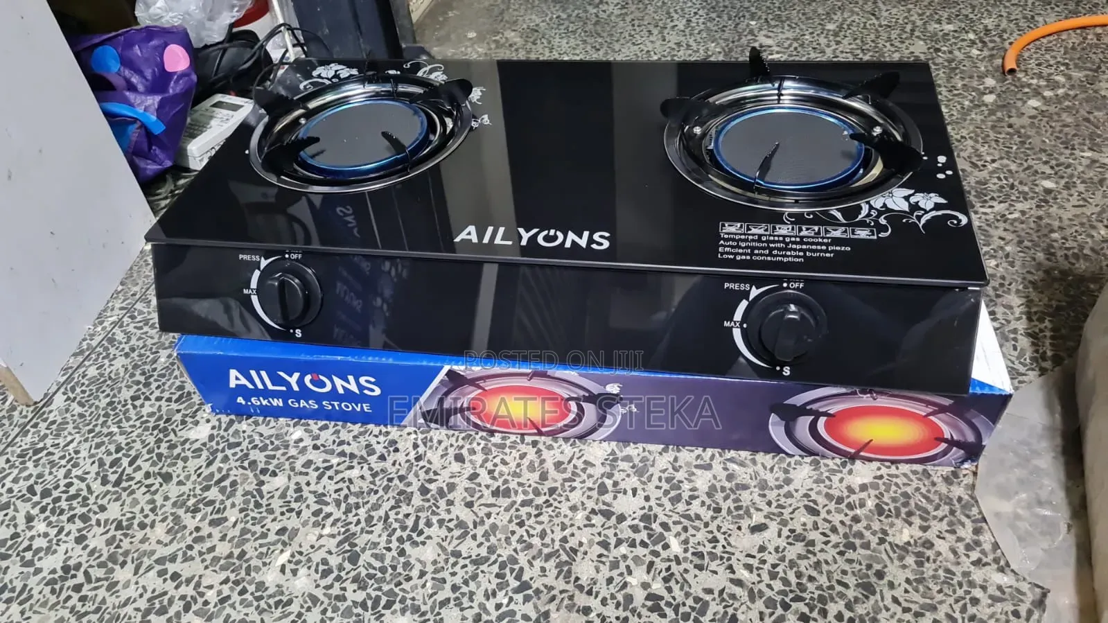 AILYONS 2 Burner Glass Top Gas Cooker Infrared Double Burner