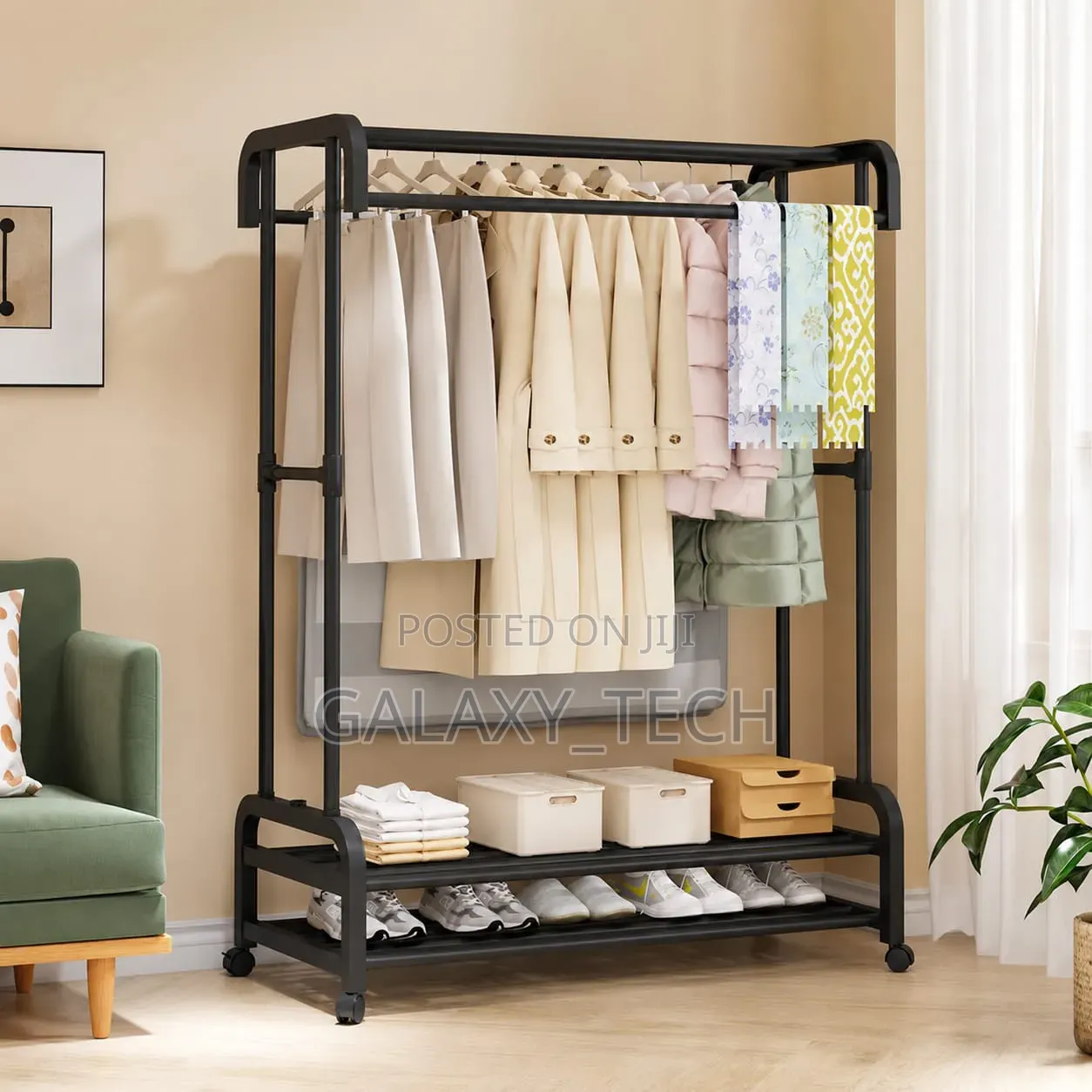 Cloth Rack With Double Layer Shoe Rack Wheels