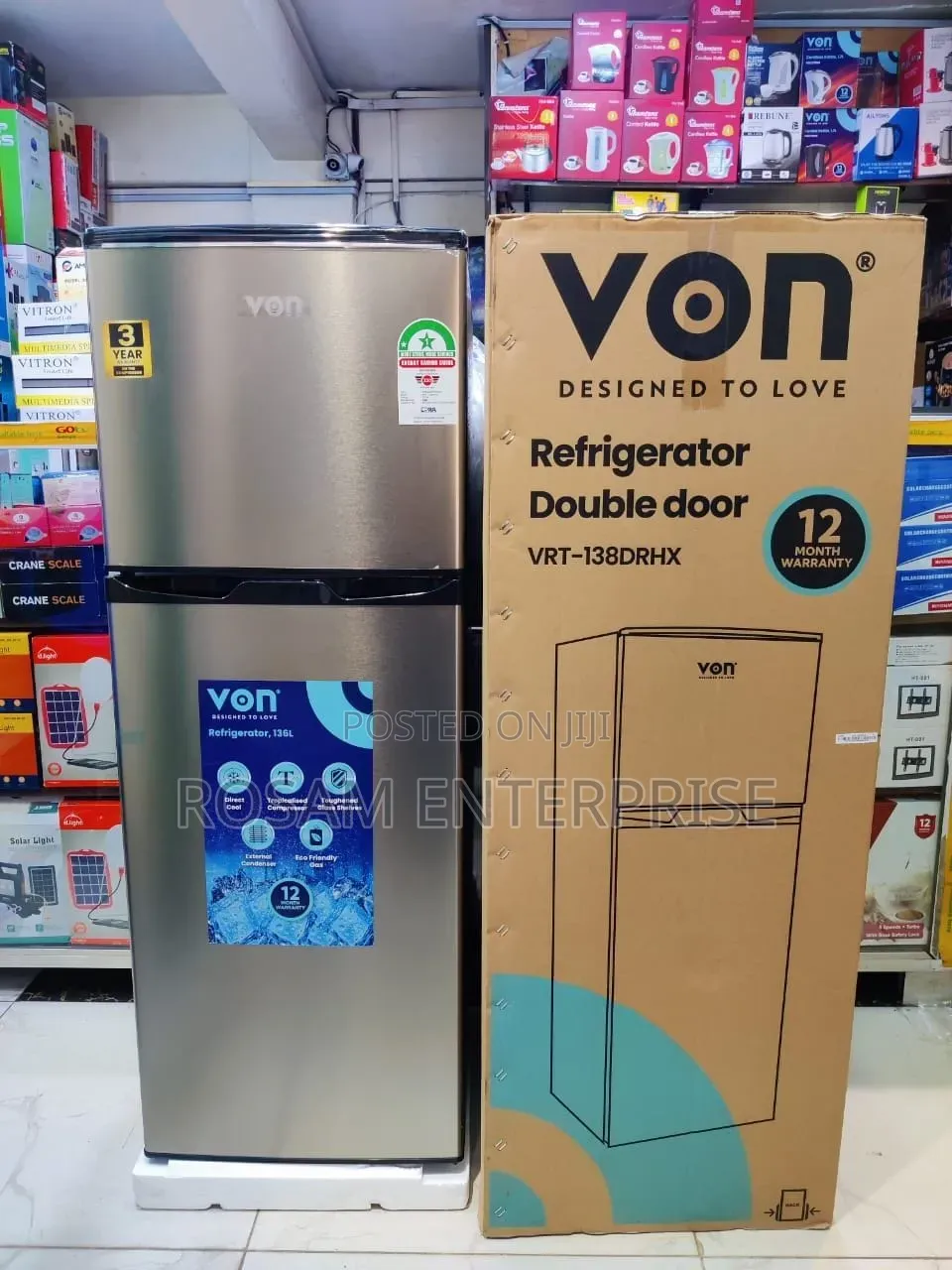 Von 138litres Double Door Fridge