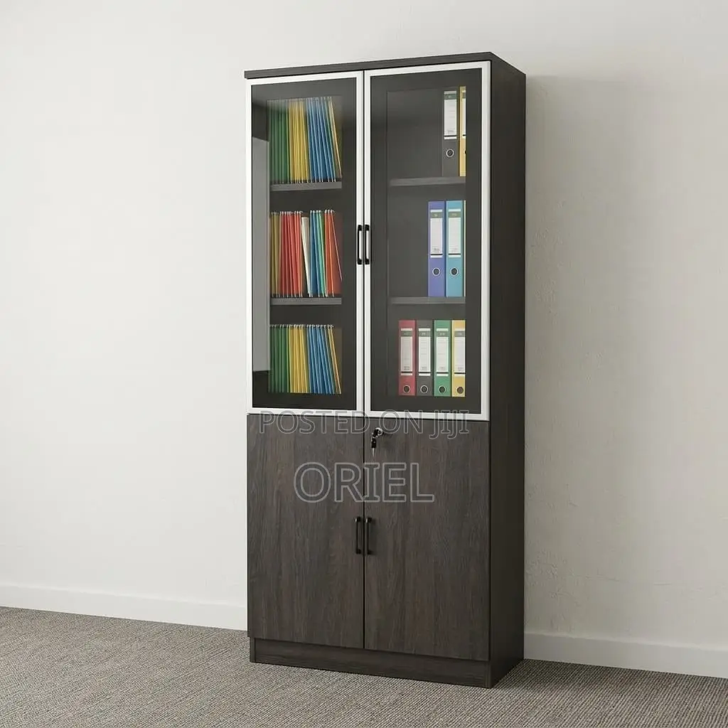 Office Cabinet : Glass Wood 2-Door Office Storage Cabinet