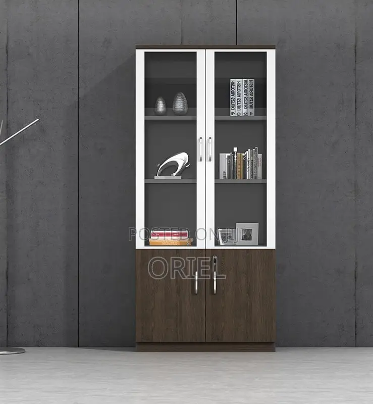 Office Cabinet : Glass Wood 2-Door Office Storage Cabinet