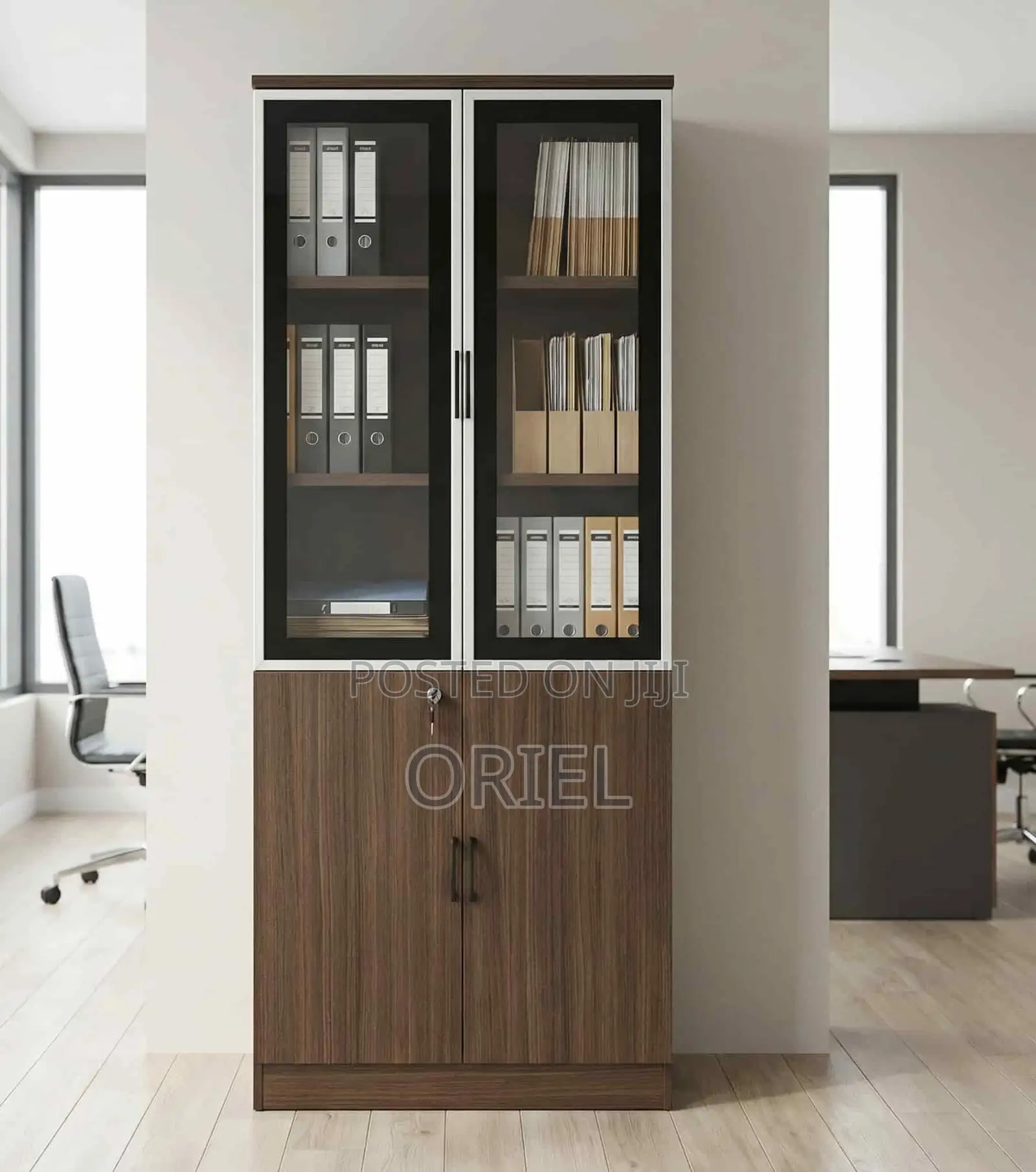 Office Cabinet : Glass Wood 2-Door Office Storage Cabinet