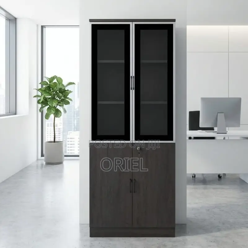 Office Cabinet : Glass Wood 2-Door Office Storage Cabinet