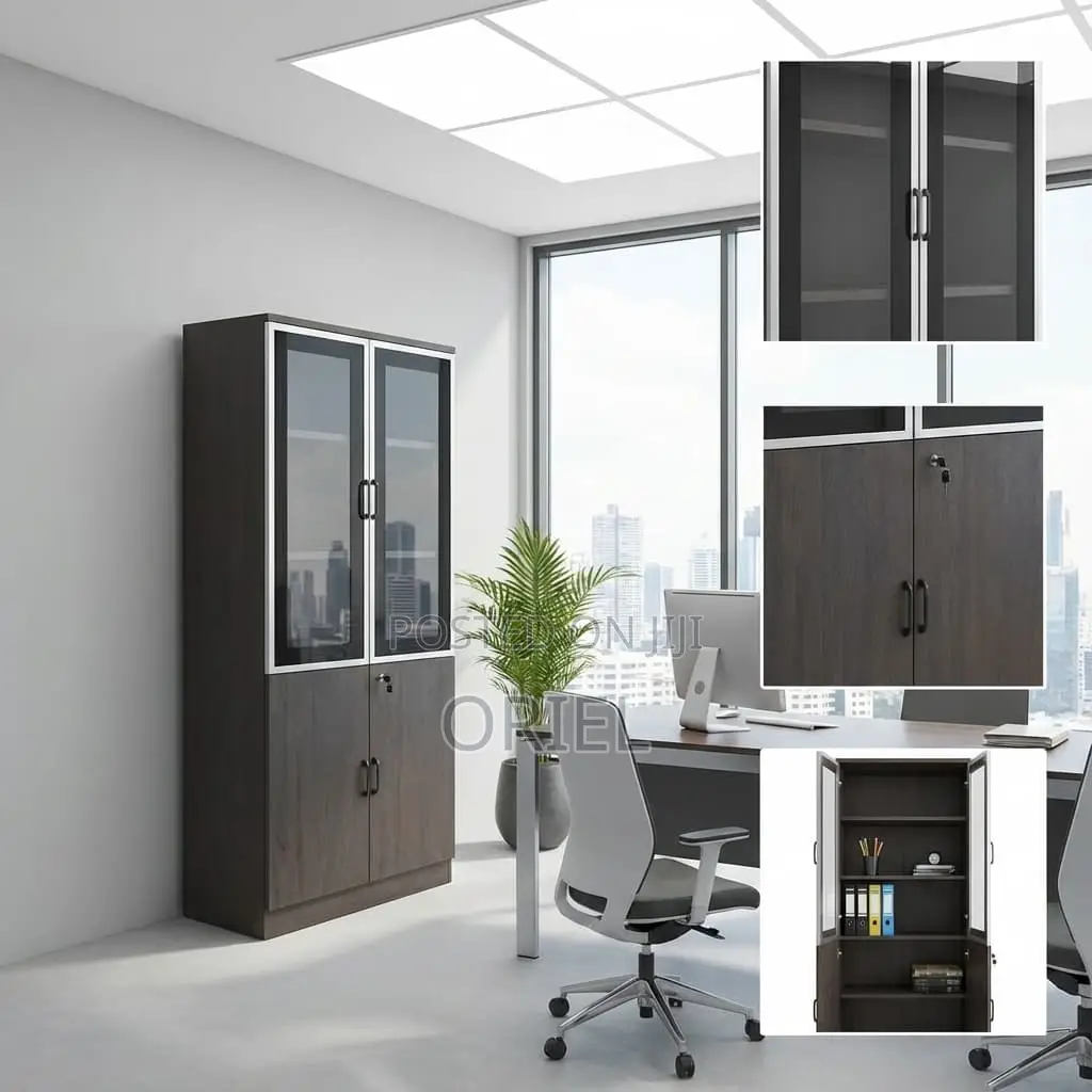 Office Cabinet : Glass Wood 2-Door Office Storage Cabinet