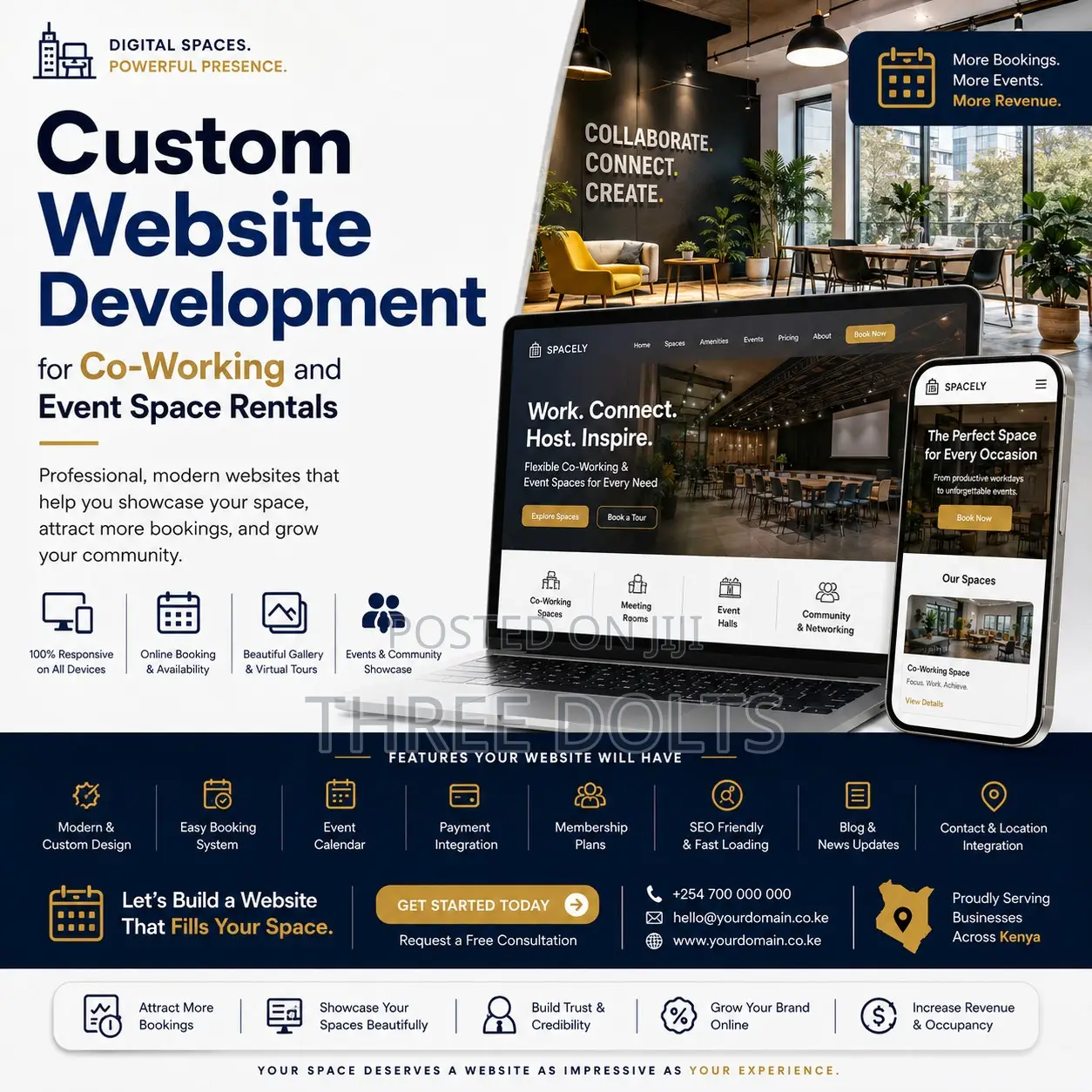 Custom Website Development for Co-Working and Event Space Rentals