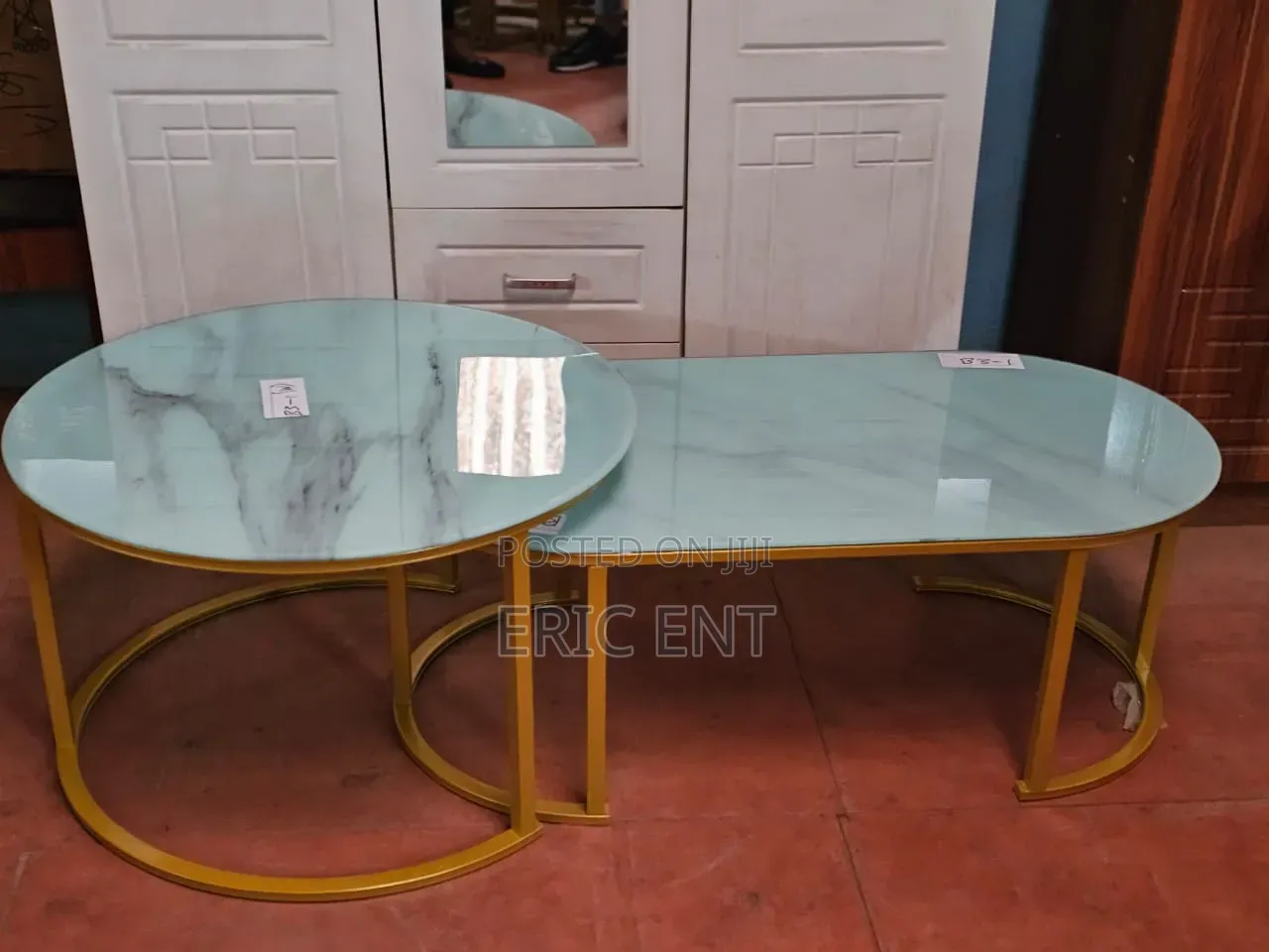 2 in 1 Marble Nesting Coffee Table (Glass Effect) White
