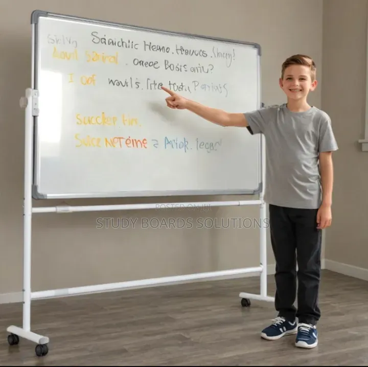 90x120cm Mobile Whiteboard With Wheels Adjustable Height for Office