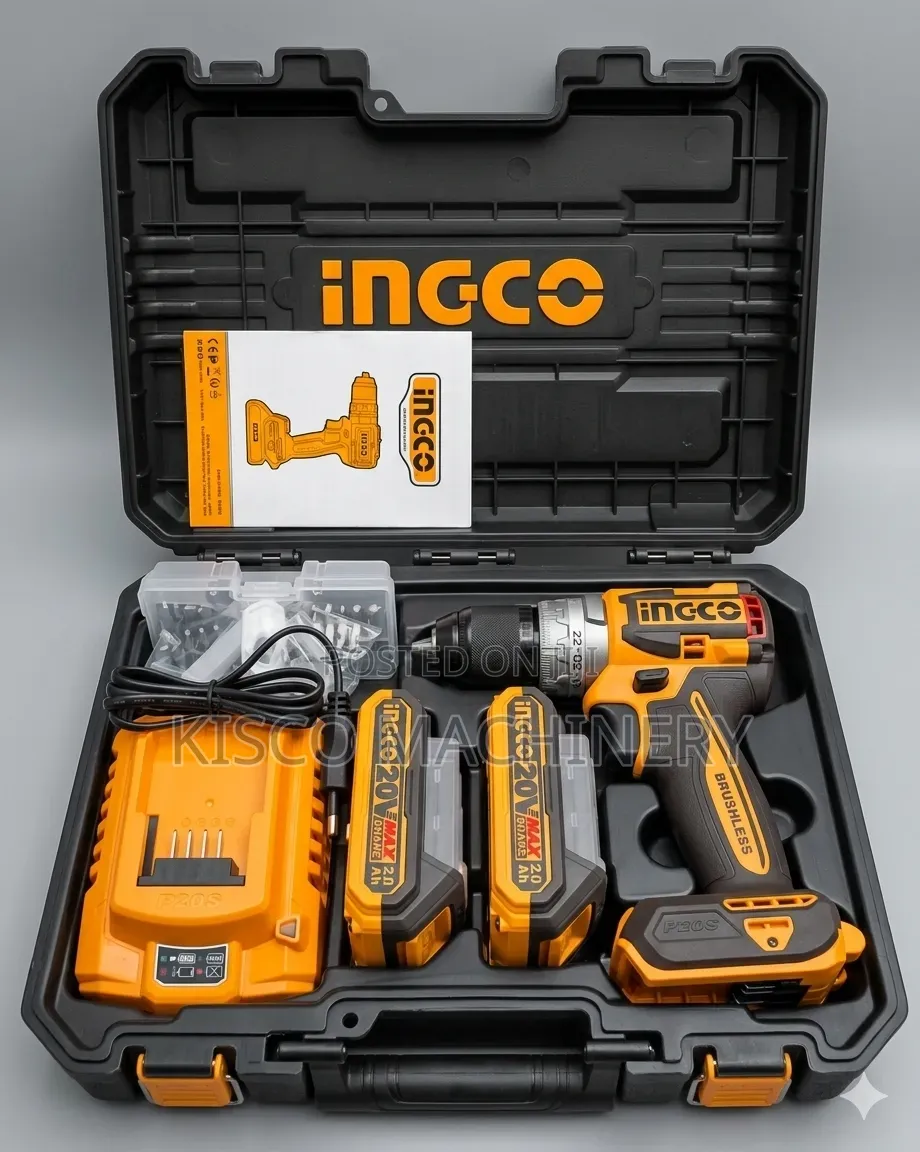 Original Ingco 20V Cordless Brushless Drill - 2 Batteries + Charger