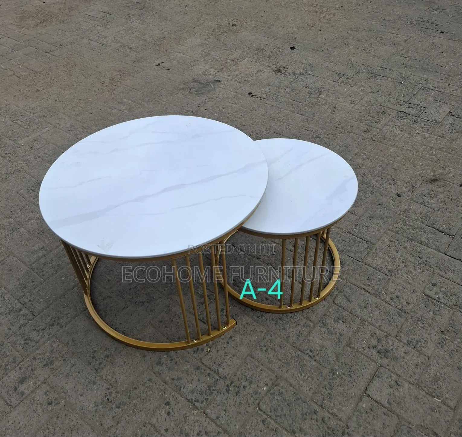 Modern Nesting Coffee Table Set White Marble Top With Gold Metal Base