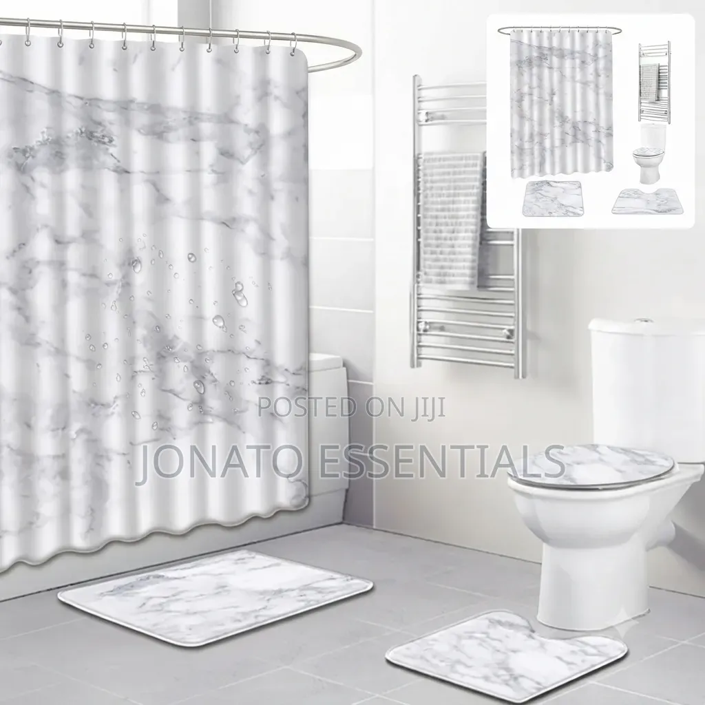4pcs Marble Design Bathroom Set Shower Curtain and Mats