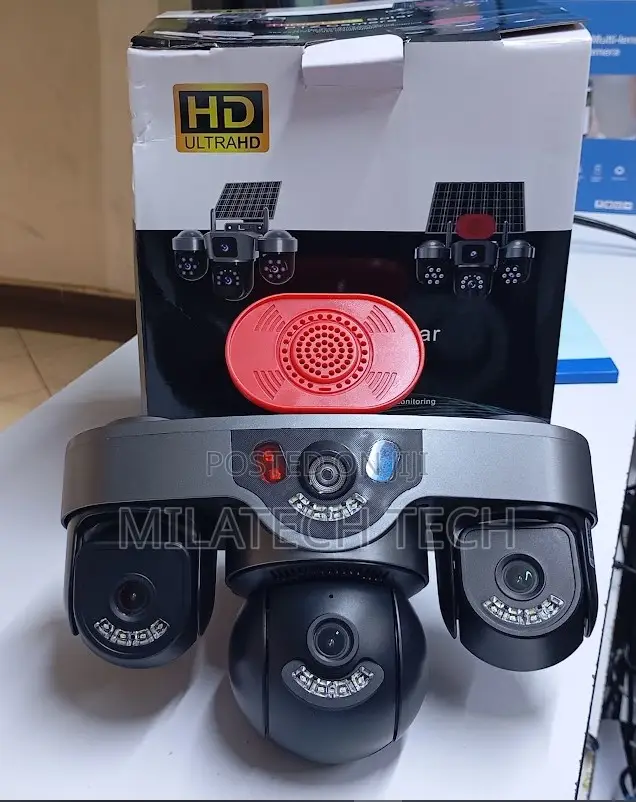 Triple Lens Solar Camera With SIM Card Alarm Siren