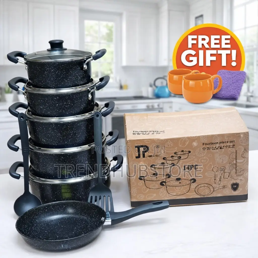 14PCS Heavy Non-Stick Granite Cooking Pot Set + FREE Gift