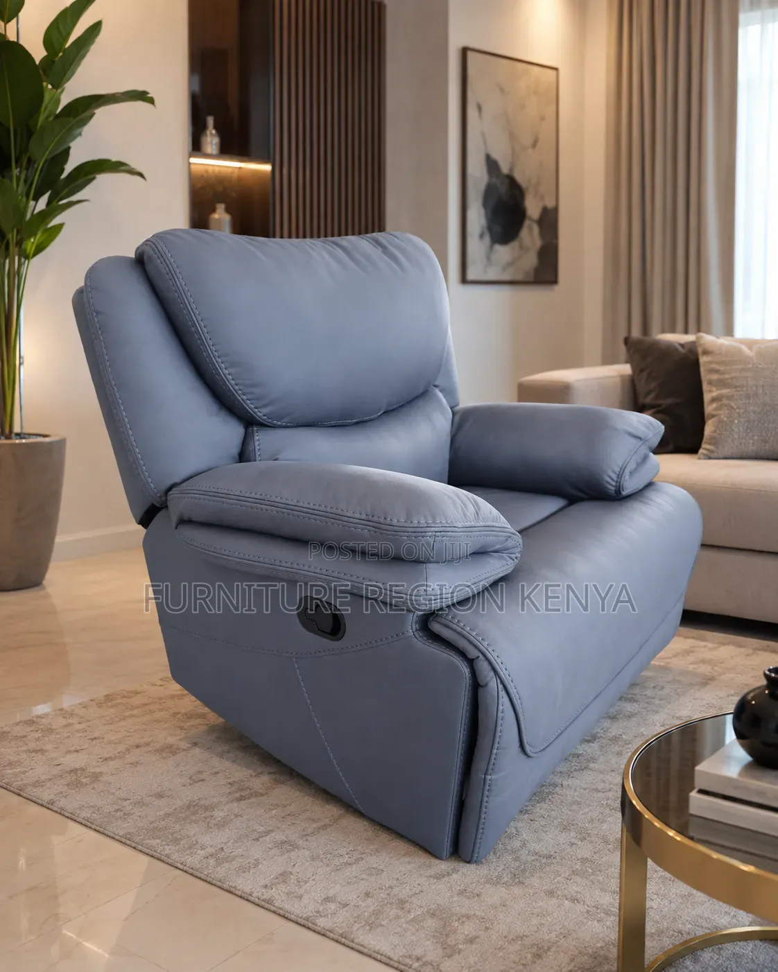 Single-Seater King-Size Recliner Gray Sofa