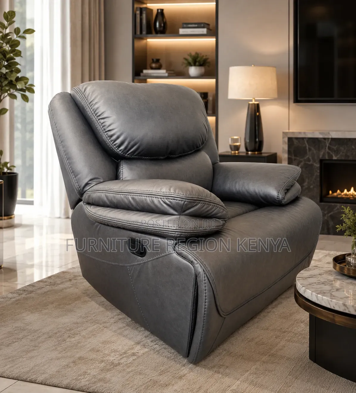 Single-Seater King-Size Recliner Gray Sofa