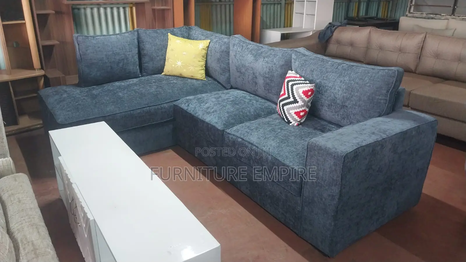 6 Seater L-Shaped Sofa in Elegant Dark Blue