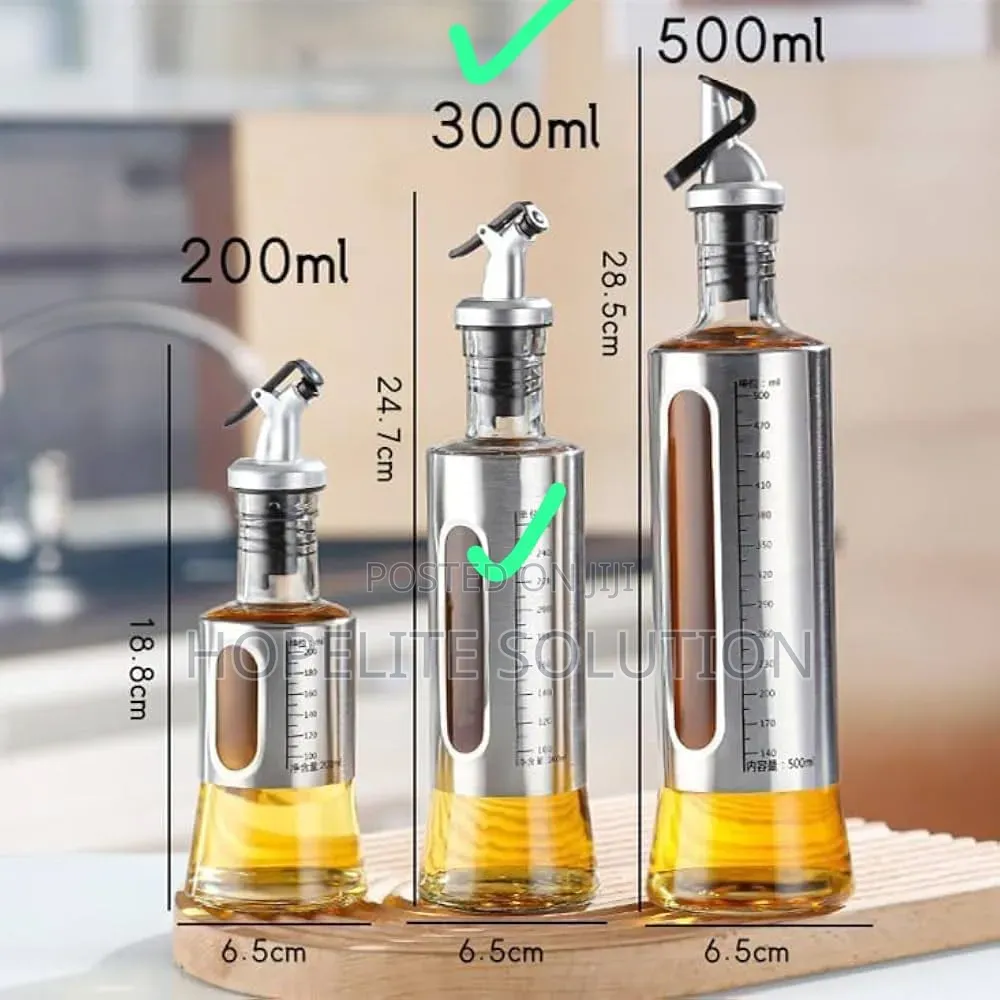 300ml Glass Oils Dispenser Bottle With Stainless Steel Metal Cover