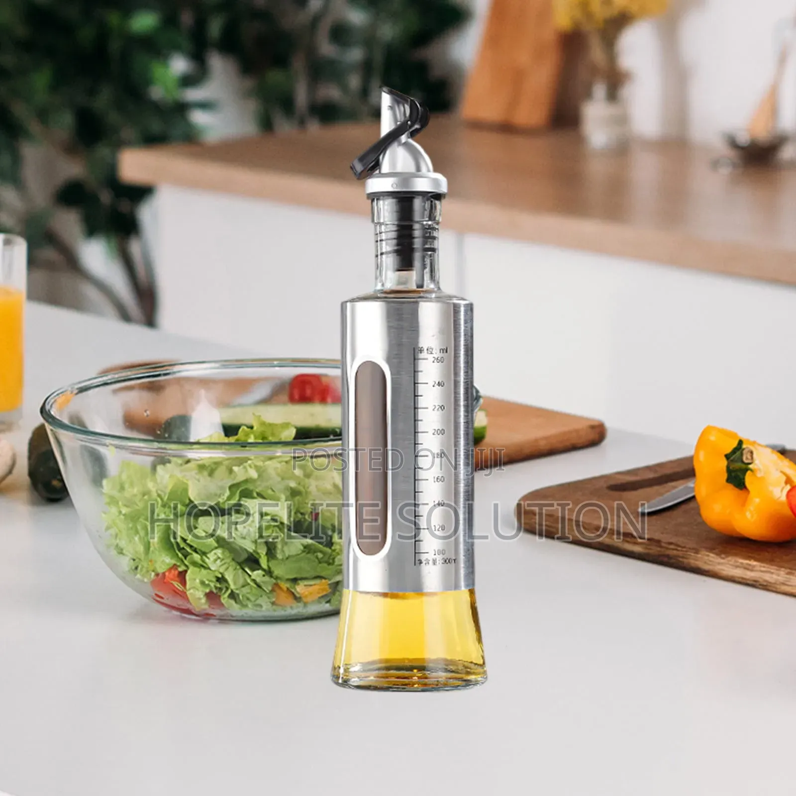 300ml Glass Oils Dispenser Bottle With Stainless Steel Metal Cover