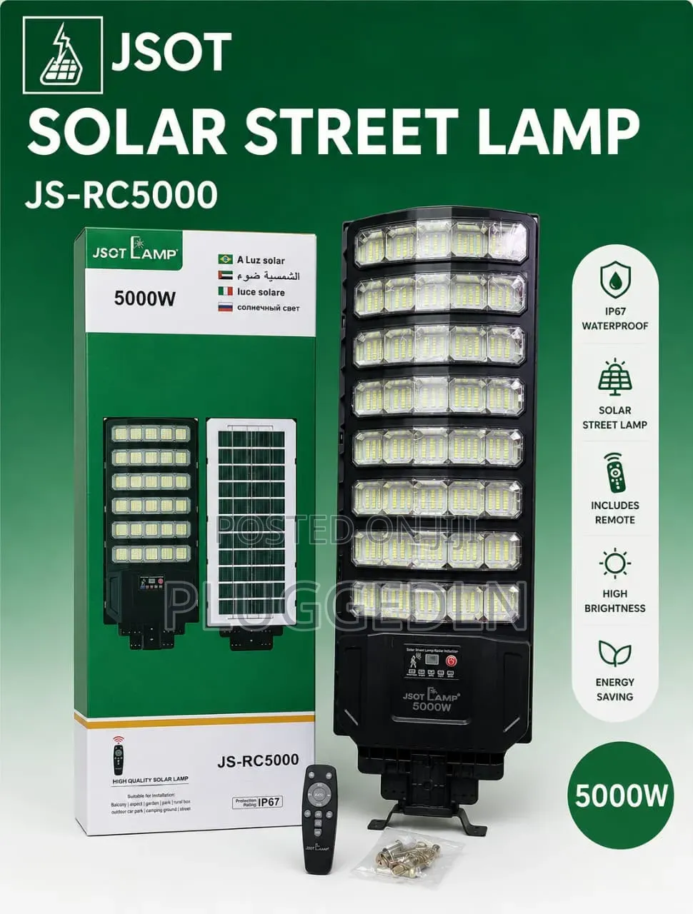JSOT 5000W Solar-Powered LED Street Lamp