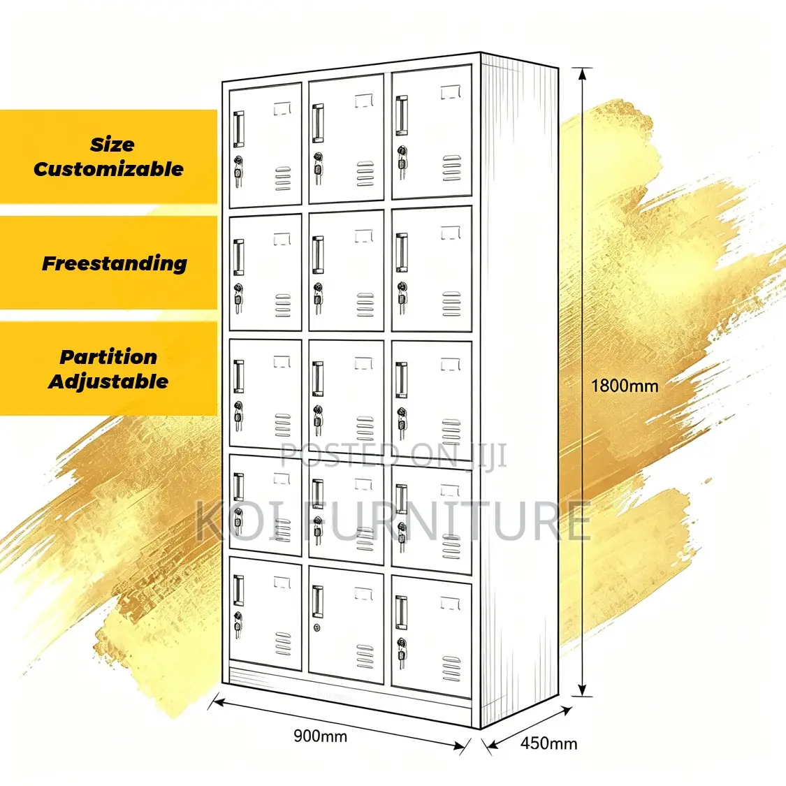 Office Cabinet; 15 Lockers Heavy Duty Steel Modern Office Cabinet